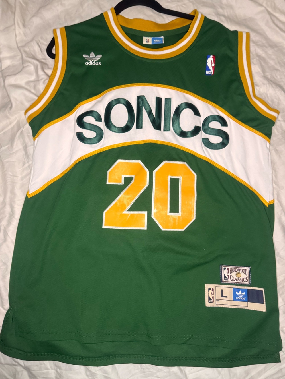 Seattle SuperSonics #20 Green and Yellow Basketball Jersey